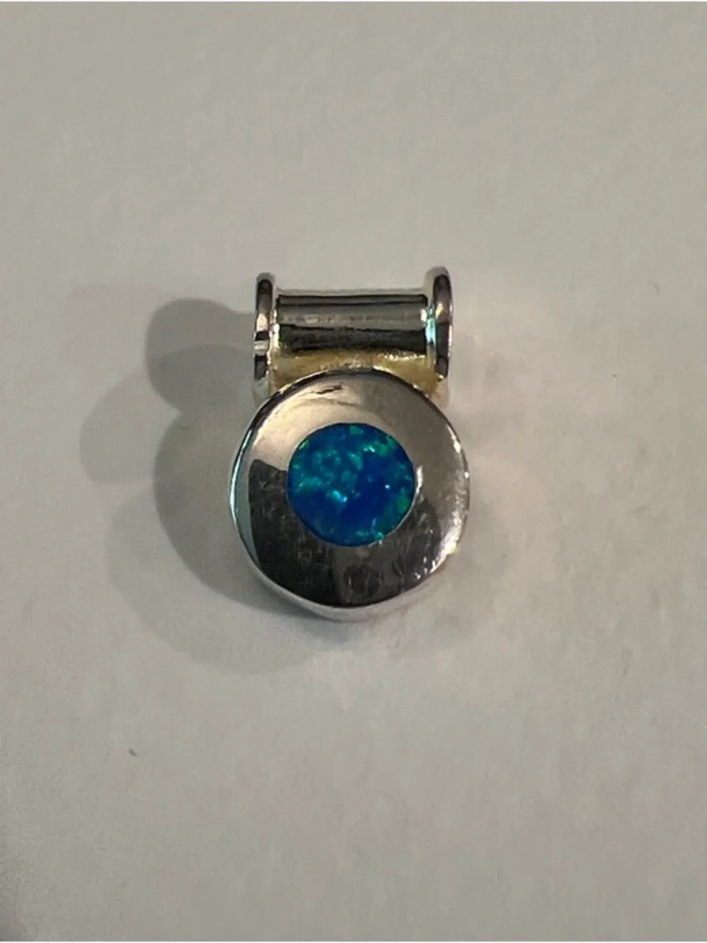 Tiny Sterling Silver Pendant with Blue Opal Accent - Picture 1 of 7